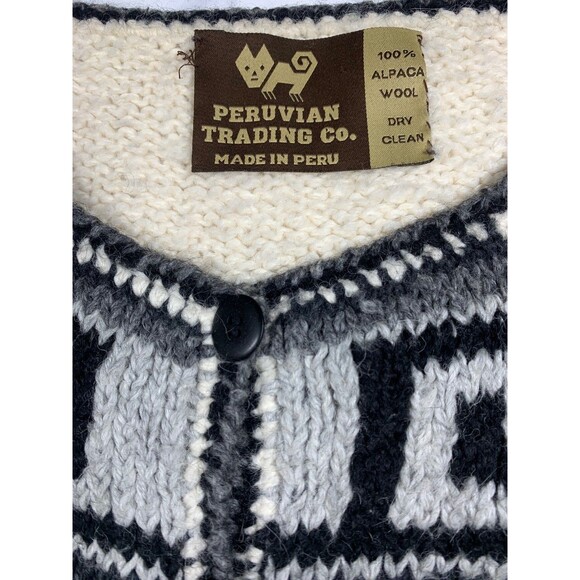 Peruvian Trading Co Alpaca Cardigan Sweater Size L (est) Made In Peru Chunky Kn - Picture 2 of 7